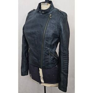 Faux Leather Teal Blue Moto Jacket  S Asymmetrical Zip Biker Style by Black Swan